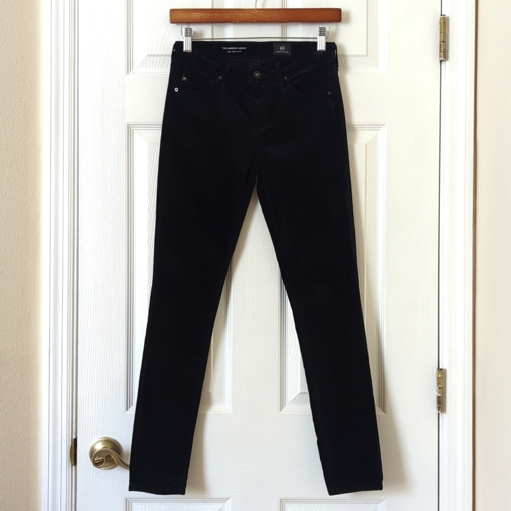 AG Adriano Goldschmied The Legging Velvet Super Skinny Ankle Pants Black 25